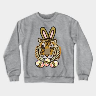 Happy Easter Bunny Ears on Tiger Eating Easter Eggs Crewneck Sweatshirt
